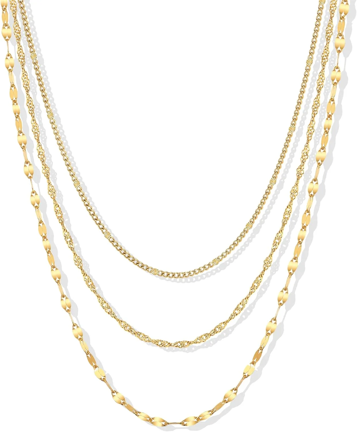 Gold Necklaces for Women,Non Tarnish,Stainless Steel Gold Necklaces,Simple Gold Layered Necklaces,Gold Jewelry Gift for Women