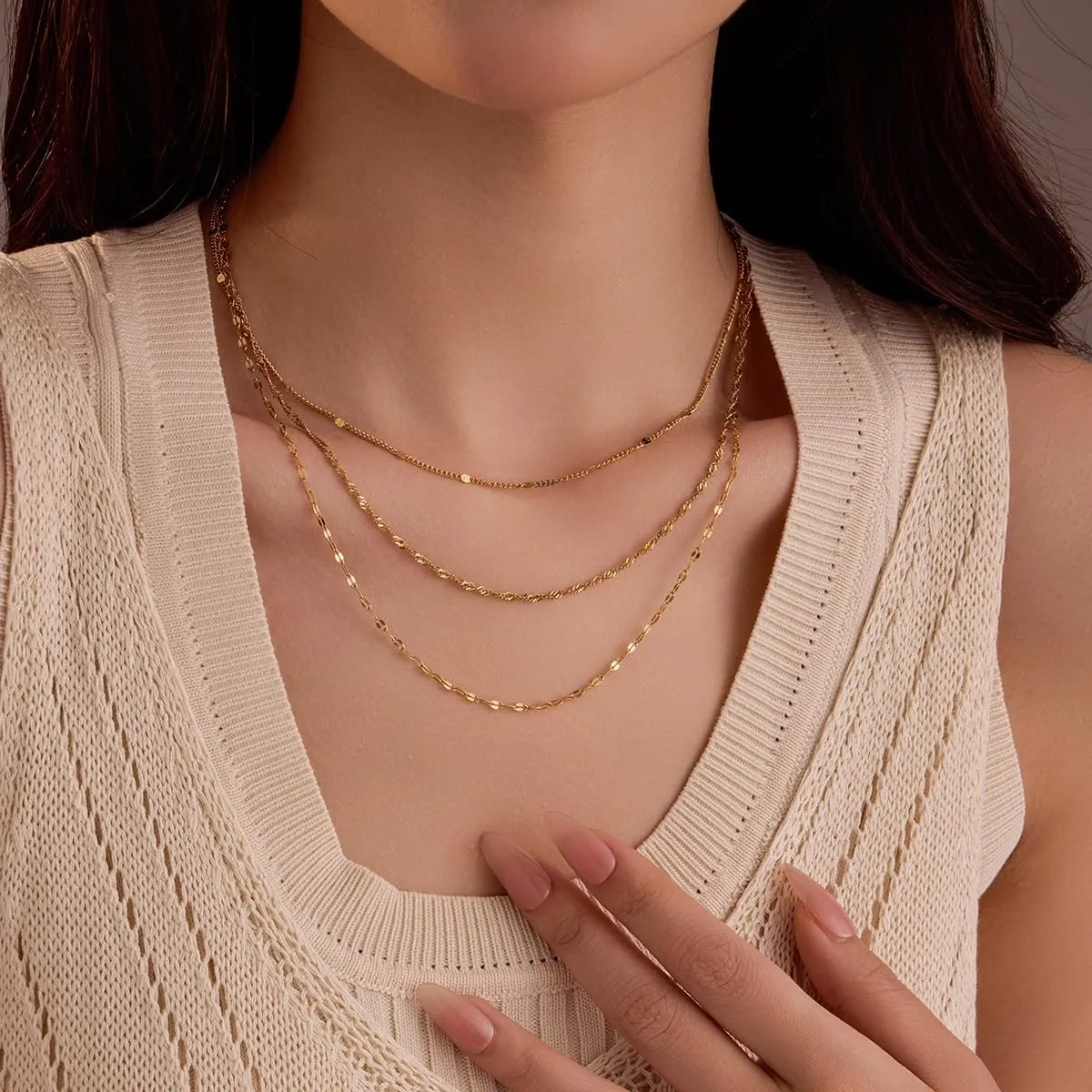 Gold Necklaces for Women,Non Tarnish,Stainless Steel Gold Necklaces,Simple Gold Layered Necklaces,Gold Jewelry Gift for Women