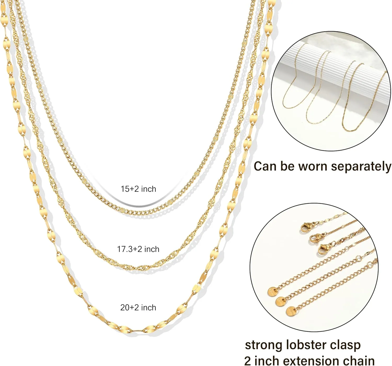 Gold Necklaces for Women,Non Tarnish,Stainless Steel Gold Necklaces,Simple Gold Layered Necklaces,Gold Jewelry Gift for Women