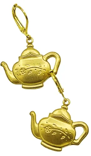 Gold-plated Floral Teapot Dangle Earrings