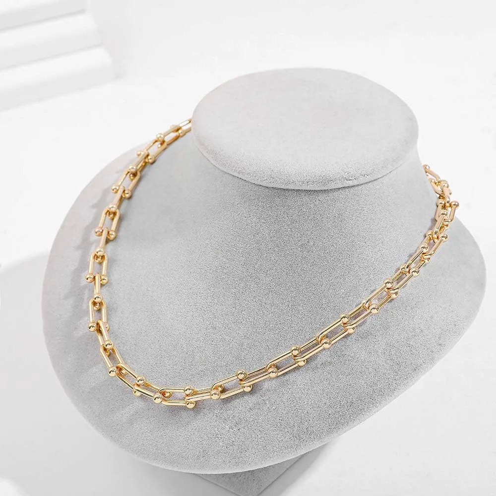 Gothic Gold Color Chunky Chain Necklaces for Women Punk U Shape Thick Linked Necklaces Femme Party Jewelry