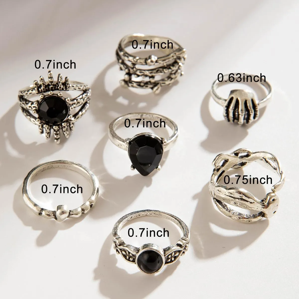 Gothic Silver Ring Set for Women,Vintage Punk Snake Cobweb Spider Skeleton Bat Claw Ring Set Halloween Stackable Knuckle Rings Outfit Jewelry Goth Costume Accessories