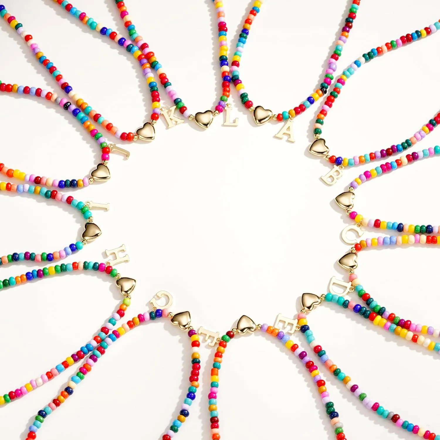 Graduation Gifts-Initial Necklaces for Women Girls Teen Colorful Beaded Charm Letter Alphabet Choker Bohemian Gold/Sliver Plated Pendant with Heart-shaped Metal Y2K Boho Necklace graduation gifts girlfriend wife