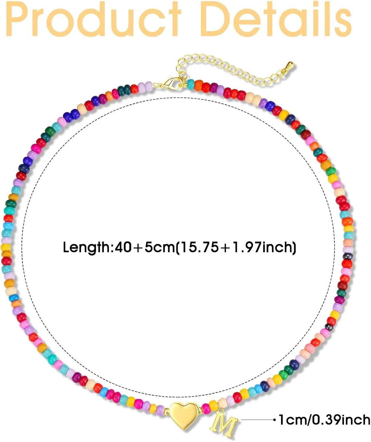 Graduation Gifts-Initial Necklaces for Women Girls Teen Colorful Beaded Charm Letter Alphabet Choker Bohemian Gold/Sliver Plated Pendant with Heart-shaped Metal Y2K Boho Necklace graduation gifts girlfriend wife