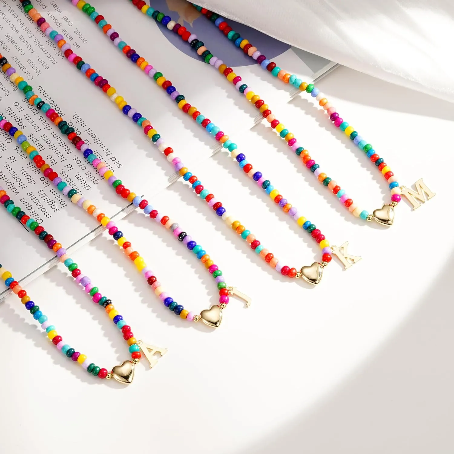 Graduation Gifts-Initial Necklaces for Women Girls Teen Colorful Beaded Charm Letter Alphabet Choker Bohemian Gold/Sliver Plated Pendant with Heart-shaped Metal Y2K Boho Necklace graduation gifts girlfriend wife
