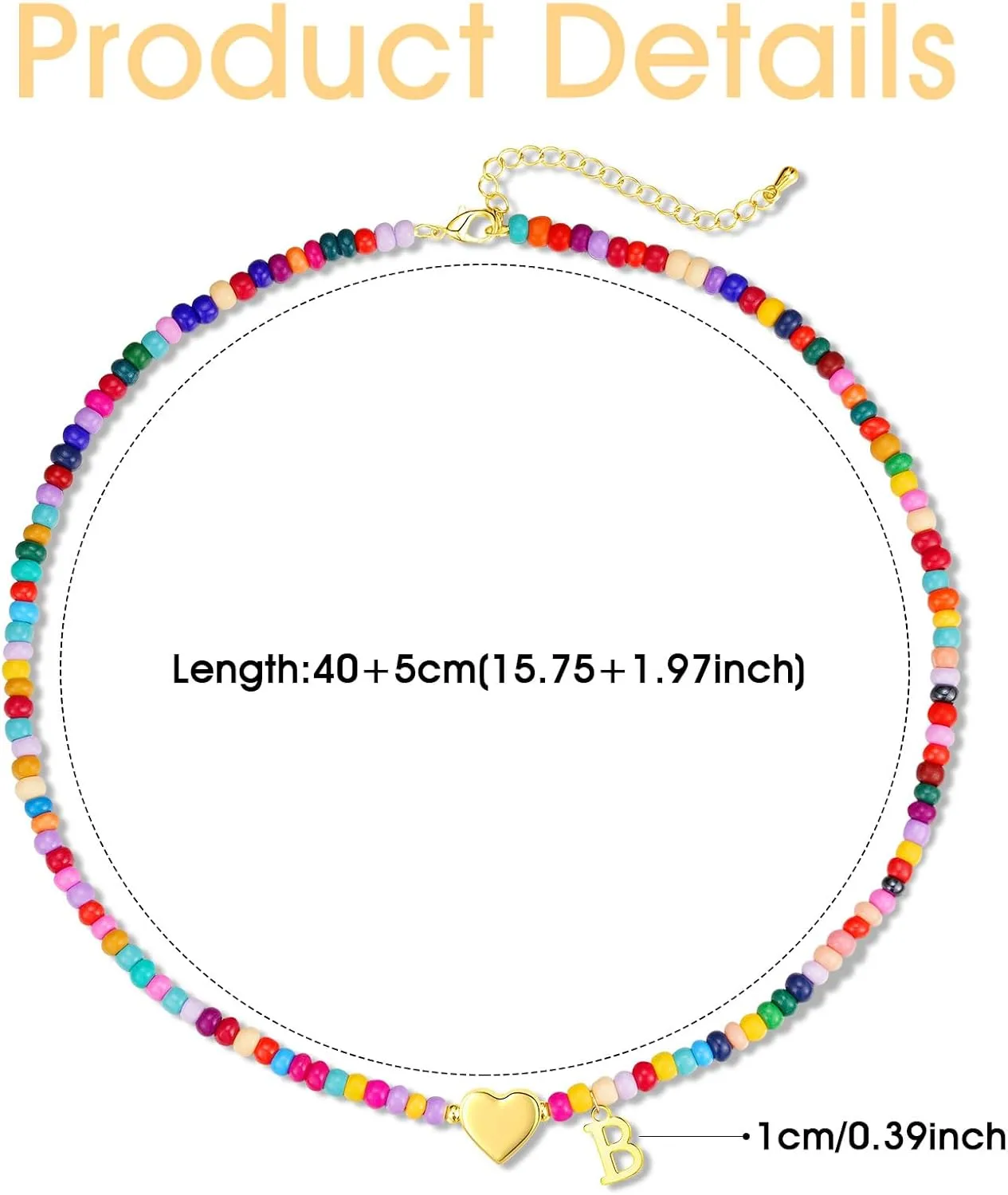 Graduation Gifts-Initial Necklaces for Women Girls Teen Colorful Beaded Charm Letter Alphabet Choker Bohemian Gold/Sliver Plated Pendant with Heart-shaped Metal Y2K Boho Necklace graduation gifts girlfriend wife