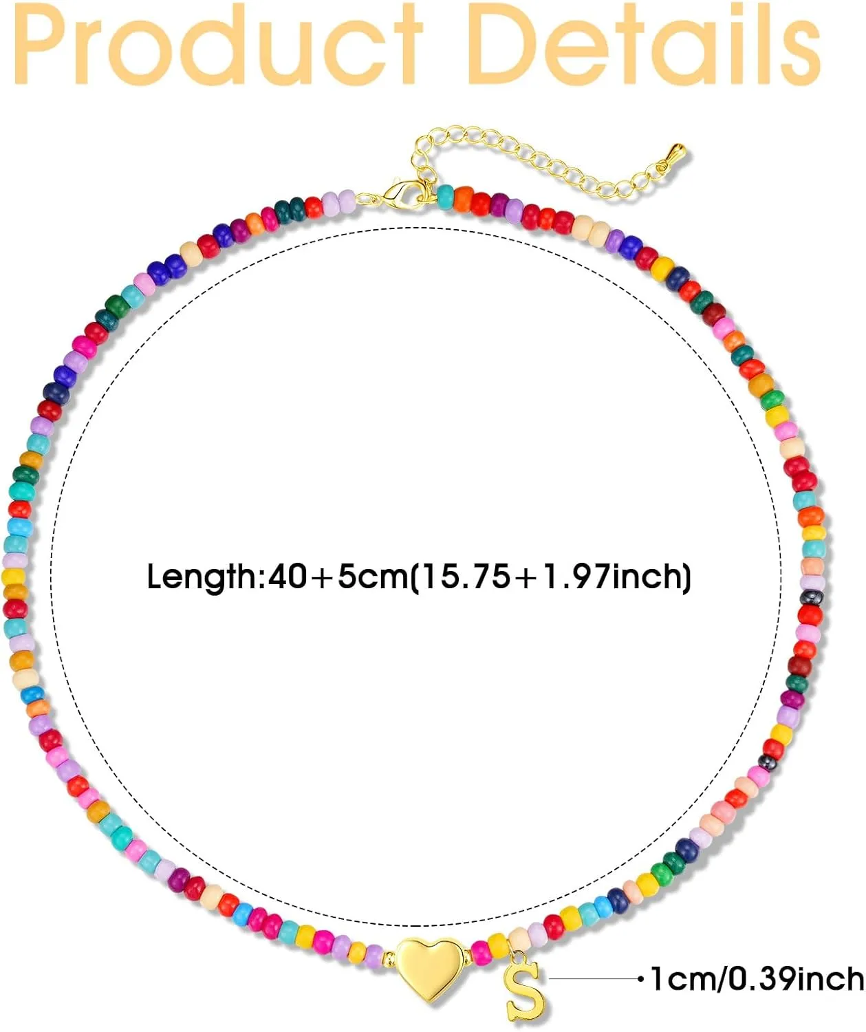 Graduation Gifts-Initial Necklaces for Women Girls Teen Colorful Beaded Charm Letter Alphabet Choker Bohemian Gold/Sliver Plated Pendant with Heart-shaped Metal Y2K Boho Necklace graduation gifts girlfriend wife