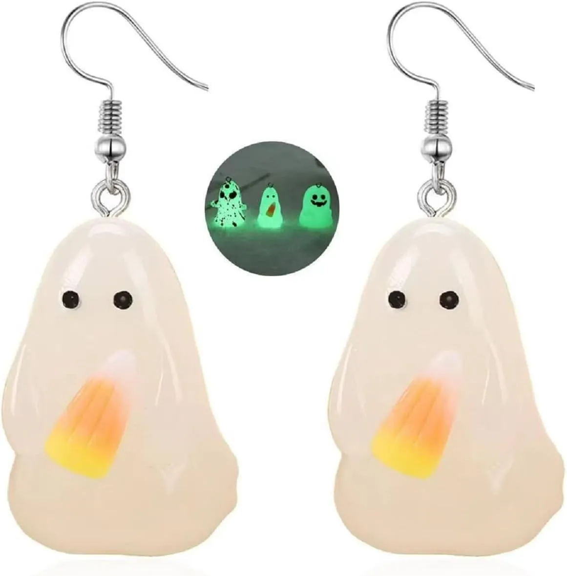 Halloween Ghost Earrings for Women Glow in the Dark Pendant Earrings Candy Corn Earrings Spooky Ghost Drop Earrings Bloody 3D Ghost Dangle Earrings Light Up Halloween Earrings Halloween Theme Jewelry