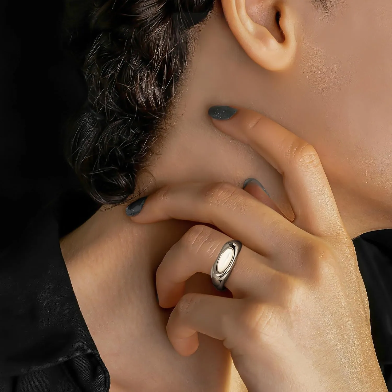 Handmade 925 Sterling Silver Rings For Women Pearl Rings Dome Ring Signet Rings Open Adjustable Ring For Women Stackable Finger Rings Simple Silver Rings Minimalist Statement Ring Stylish Jewelry Gift