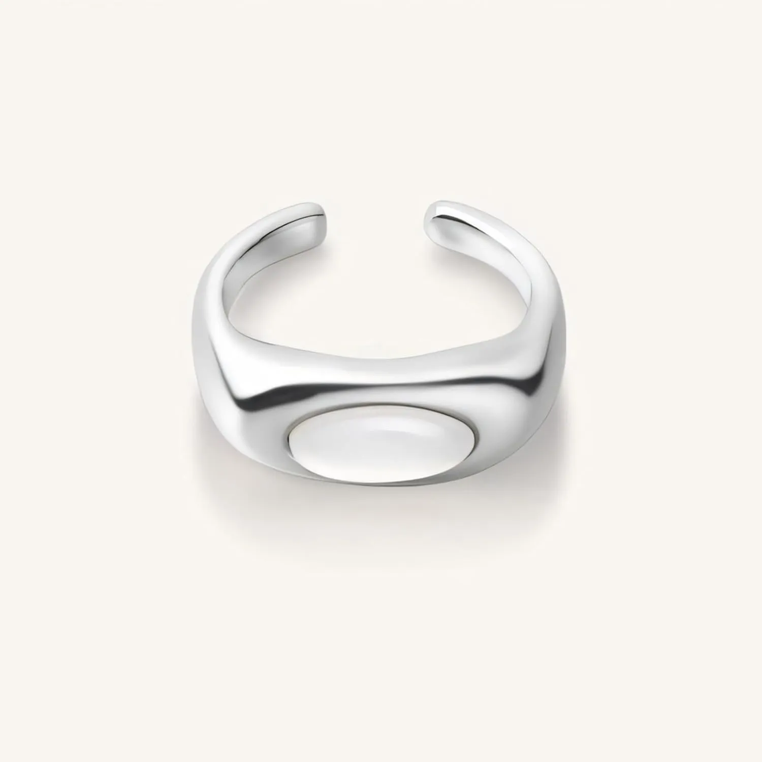 Handmade 925 Sterling Silver Rings For Women Pearl Rings Dome Ring Signet Rings Open Adjustable Ring For Women Stackable Finger Rings Simple Silver Rings Minimalist Statement Ring Stylish Jewelry Gift