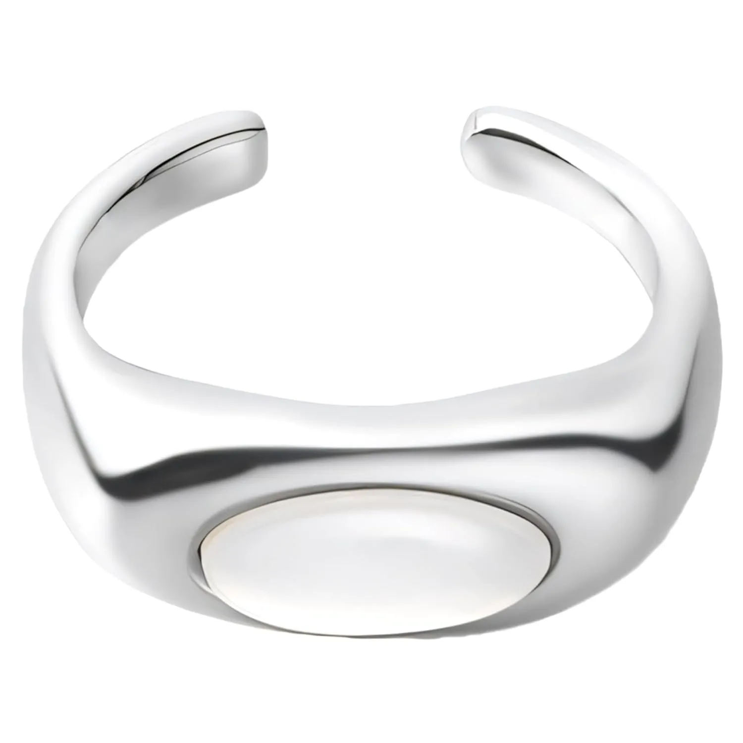 Handmade 925 Sterling Silver Rings For Women Pearl Rings Dome Ring Signet Rings Open Adjustable Ring For Women Stackable Finger Rings Simple Silver Rings Minimalist Statement Ring Stylish Jewelry Gift