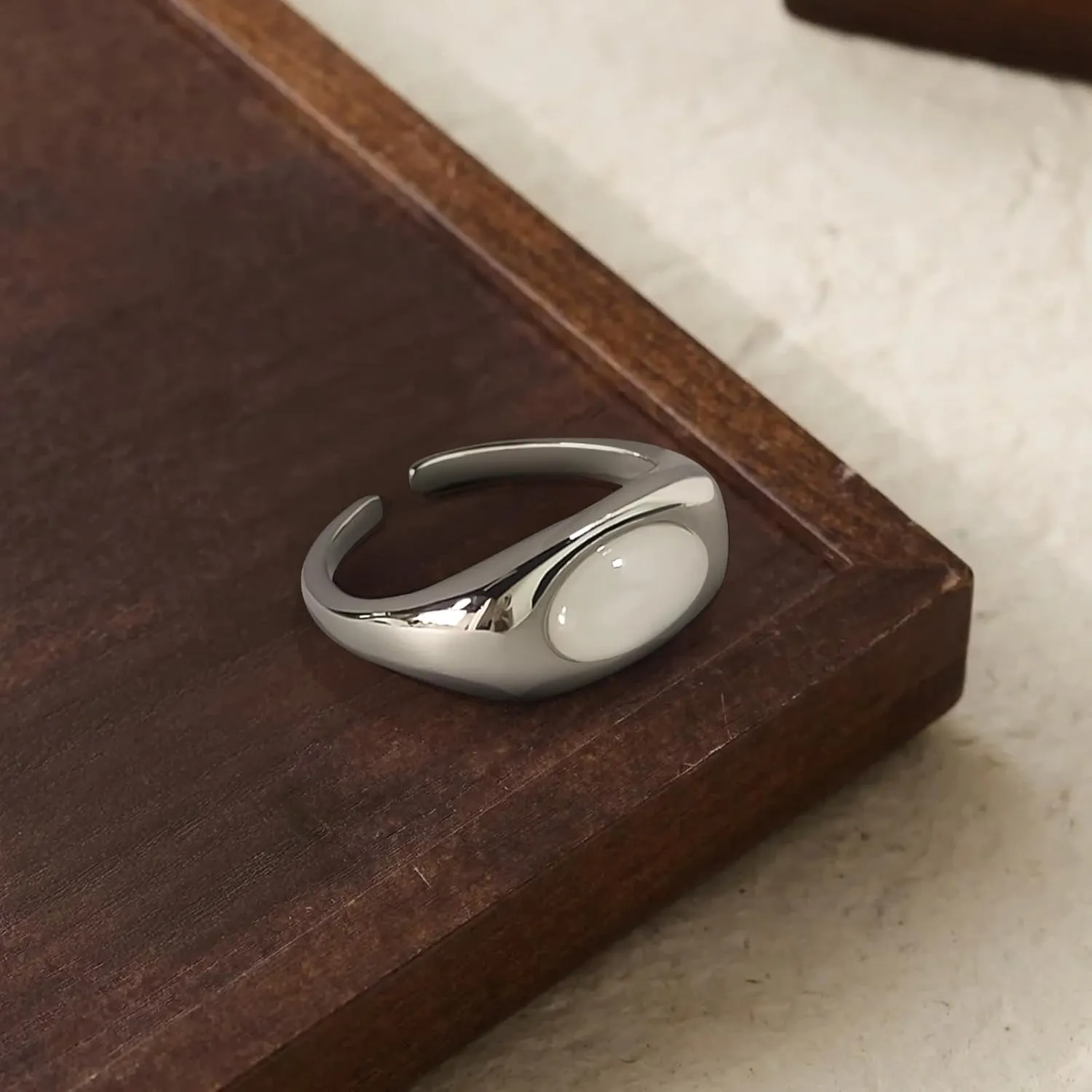 Handmade 925 Sterling Silver Rings For Women Pearl Rings Dome Ring Signet Rings Open Adjustable Ring For Women Stackable Finger Rings Simple Silver Rings Minimalist Statement Ring Stylish Jewelry Gift
