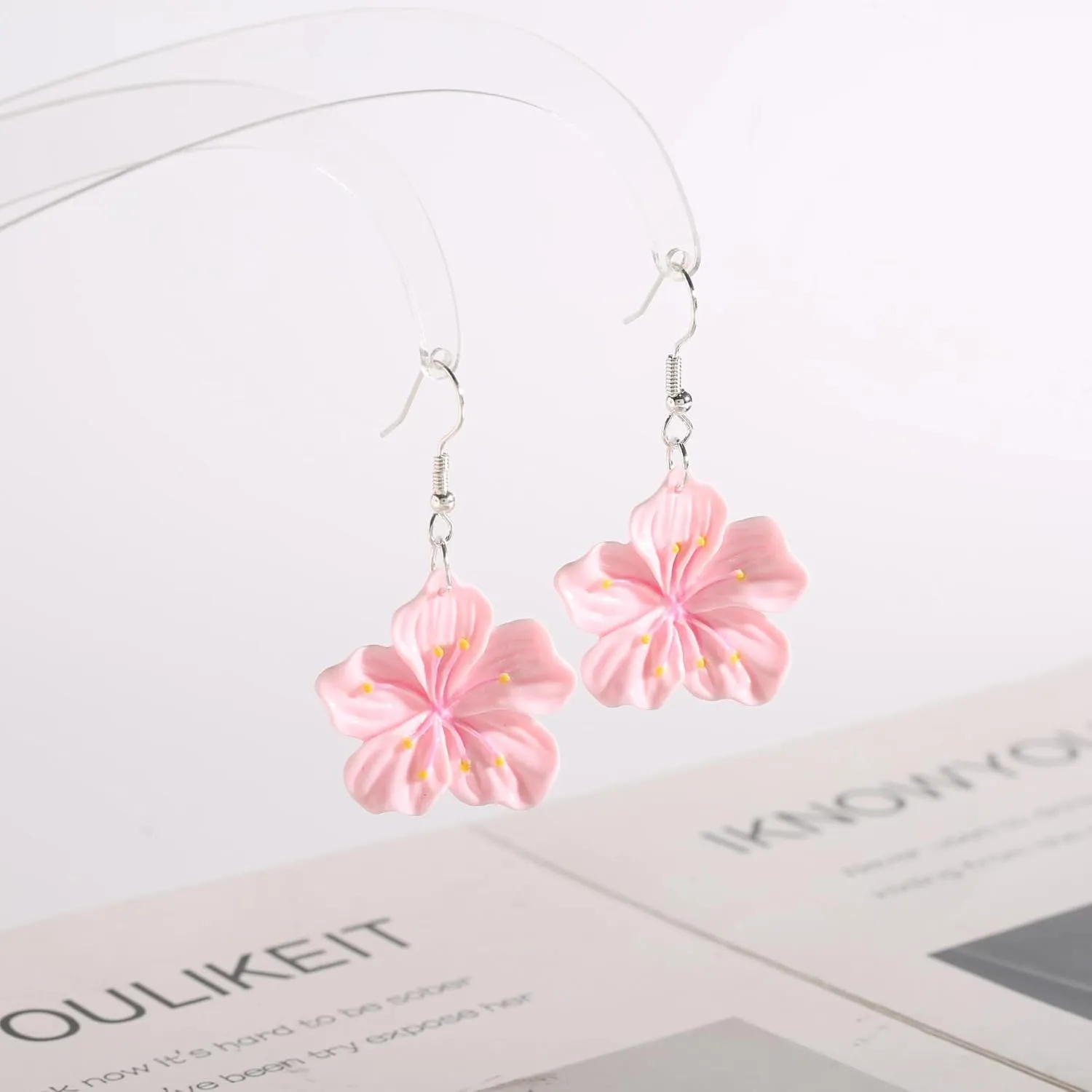 Hawaiian Flower Peach Blossom Stainless Steel Earrings for Women Hypoallergenic Lightweight Dangle Earrings Elegant Floral Jewelry Gift for Her