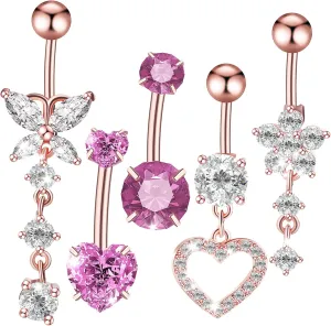 Hemoton 5 Pcs Heart Shaped Dangle Belly Button Rings for Women Navel Jewelry Unique Design Easy to Wear and Sturdy Accessories