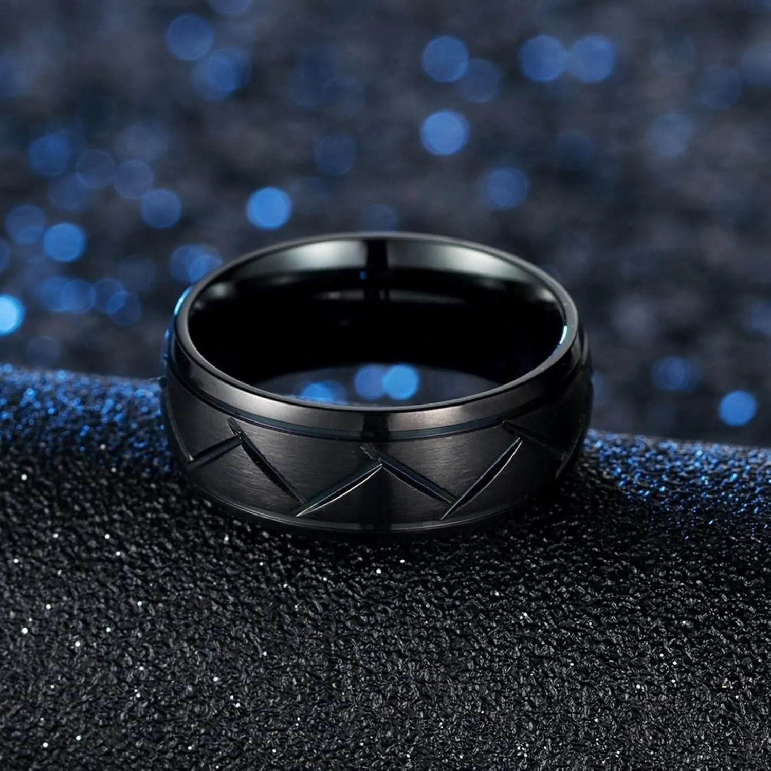 His and Her Wedding Rings Sets, Stainless Steel Anniversary Rings for Couple Comfort Fit Black Brushed Ring 8mm