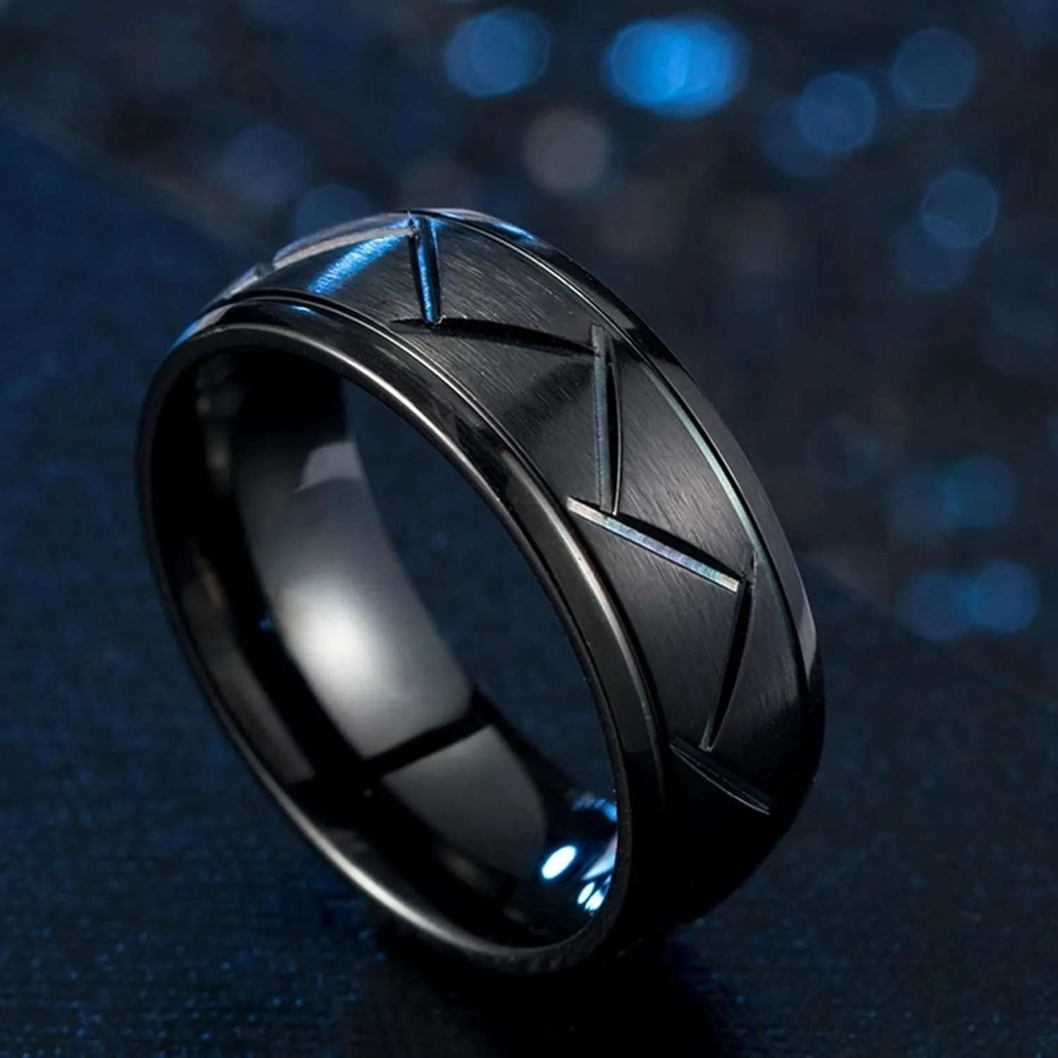 His and Her Wedding Rings Sets, Stainless Steel Anniversary Rings for Couple Comfort Fit Black Brushed Ring 8mm