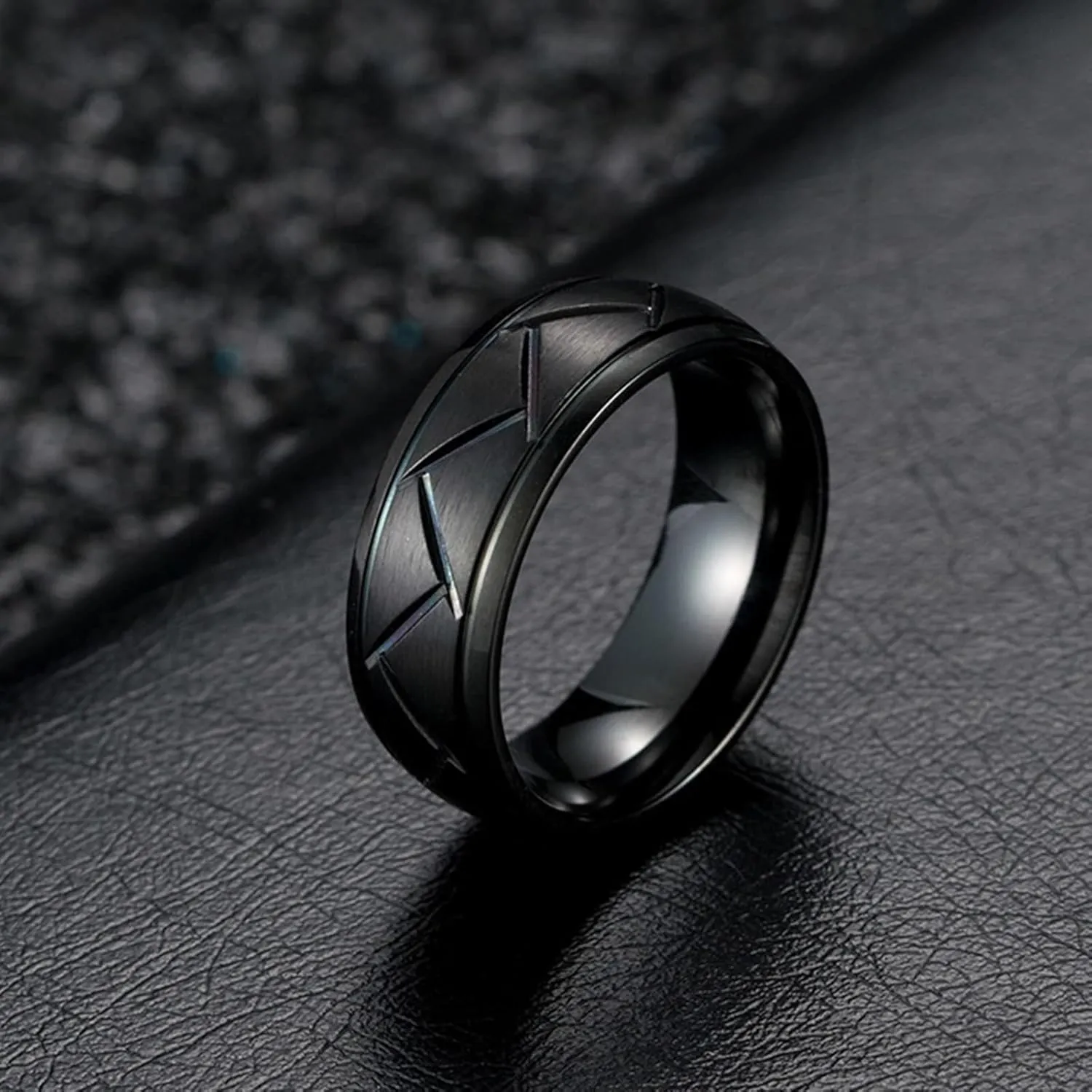 His and Her Wedding Rings Sets, Stainless Steel Anniversary Rings for Couple Comfort Fit Black Brushed Ring 8mm