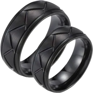 His and Her Wedding Rings Sets, Stainless Steel Anniversary Rings for Couple Comfort Fit Black Brushed Ring 8mm