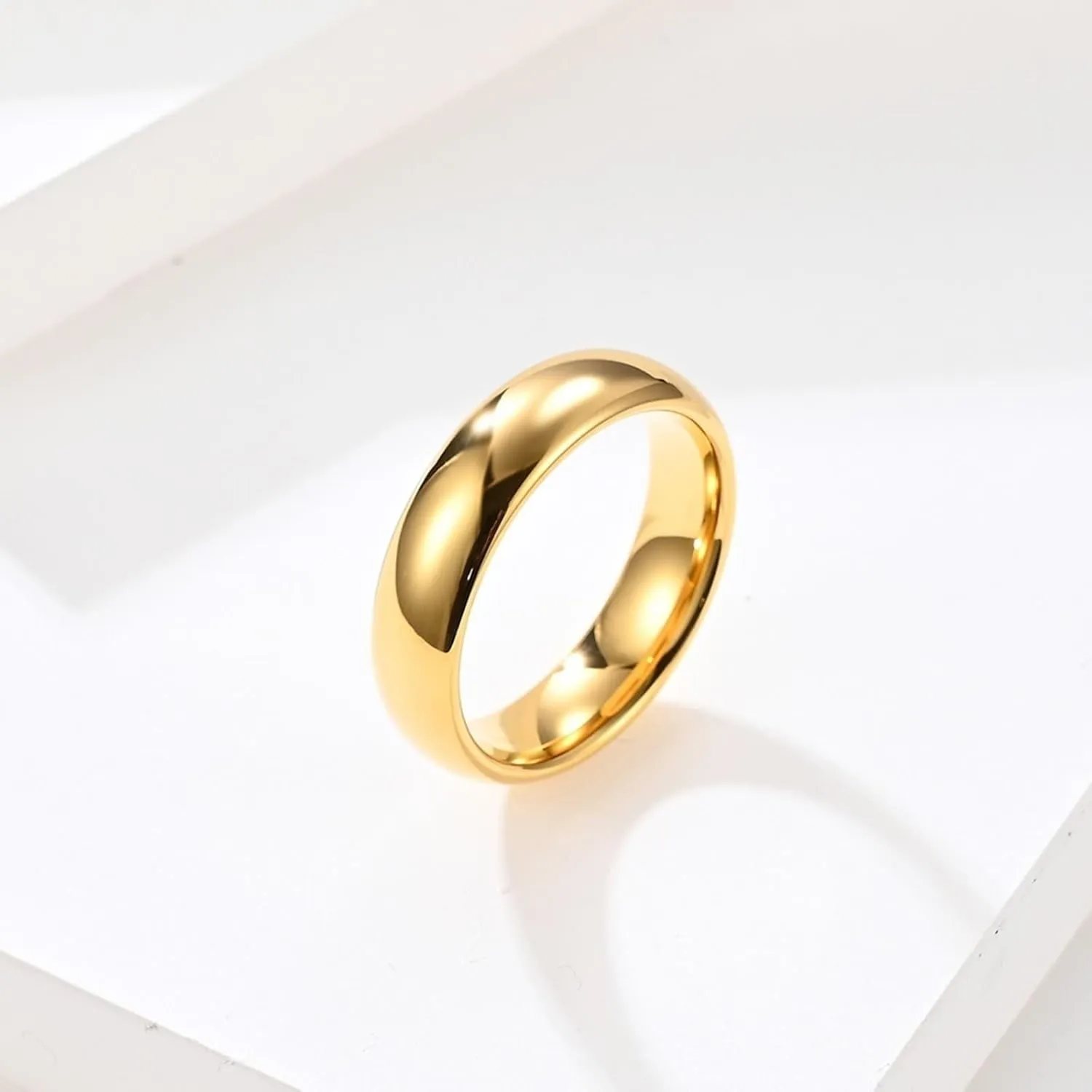 His and Her Wedding Rings Sets, Tungsten Engagement Rings for Couples Set Comfort Fit Gold Polished Ring 8mm 6mm