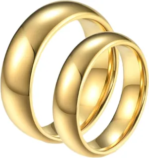 His and Her Wedding Rings Sets, Tungsten Engagement Rings for Couples Set Comfort Fit Gold Polished Ring 8mm 6mm