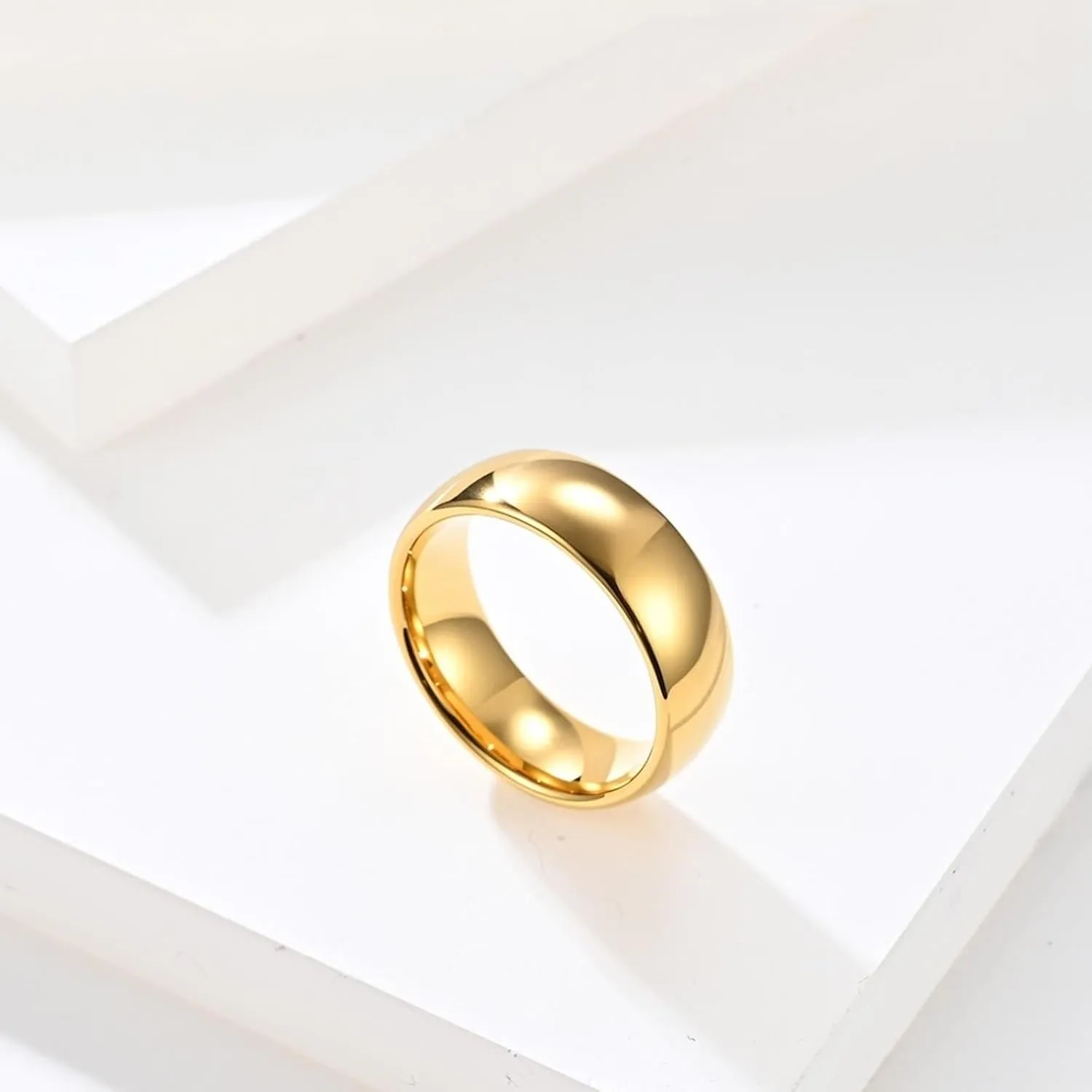 His and Her Wedding Rings Sets, Tungsten Engagement Rings for Couples Set Comfort Fit Gold Polished Ring 8mm 6mm