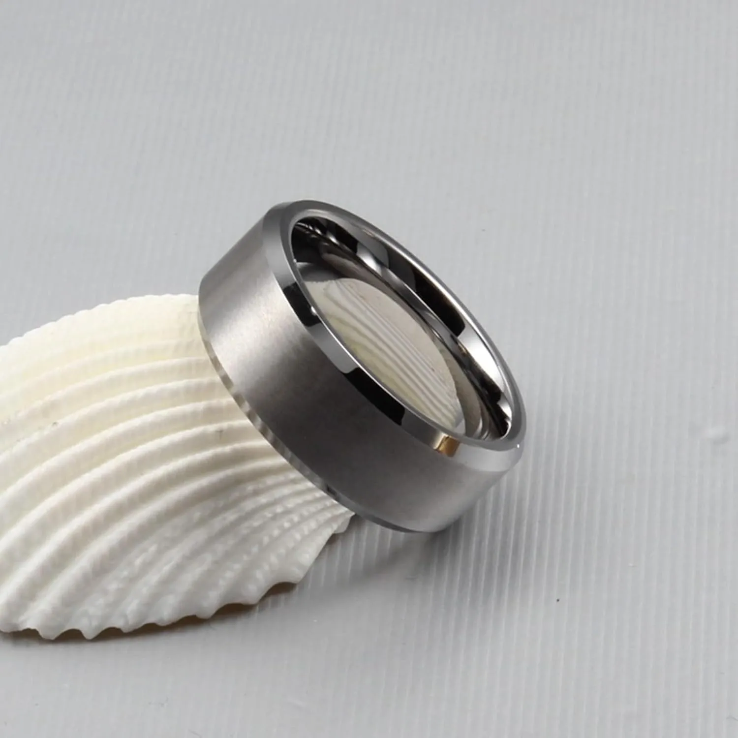 His and Hers Matching Rings Sets, Couple Rings Set Promise Rings Tungsten Comfort Fit 8mm Silver Brushed Ring Beveled Edge