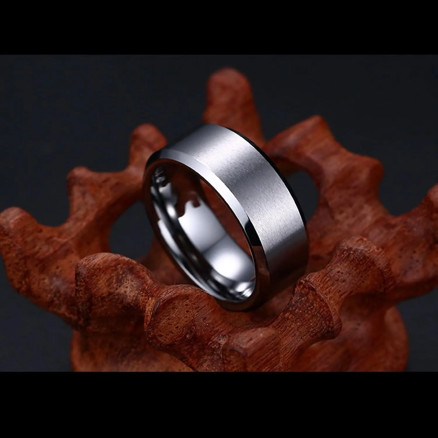 His and Hers Matching Rings Sets, Couple Rings Set Promise Rings Tungsten Comfort Fit 8mm Silver Brushed Ring Beveled Edge
