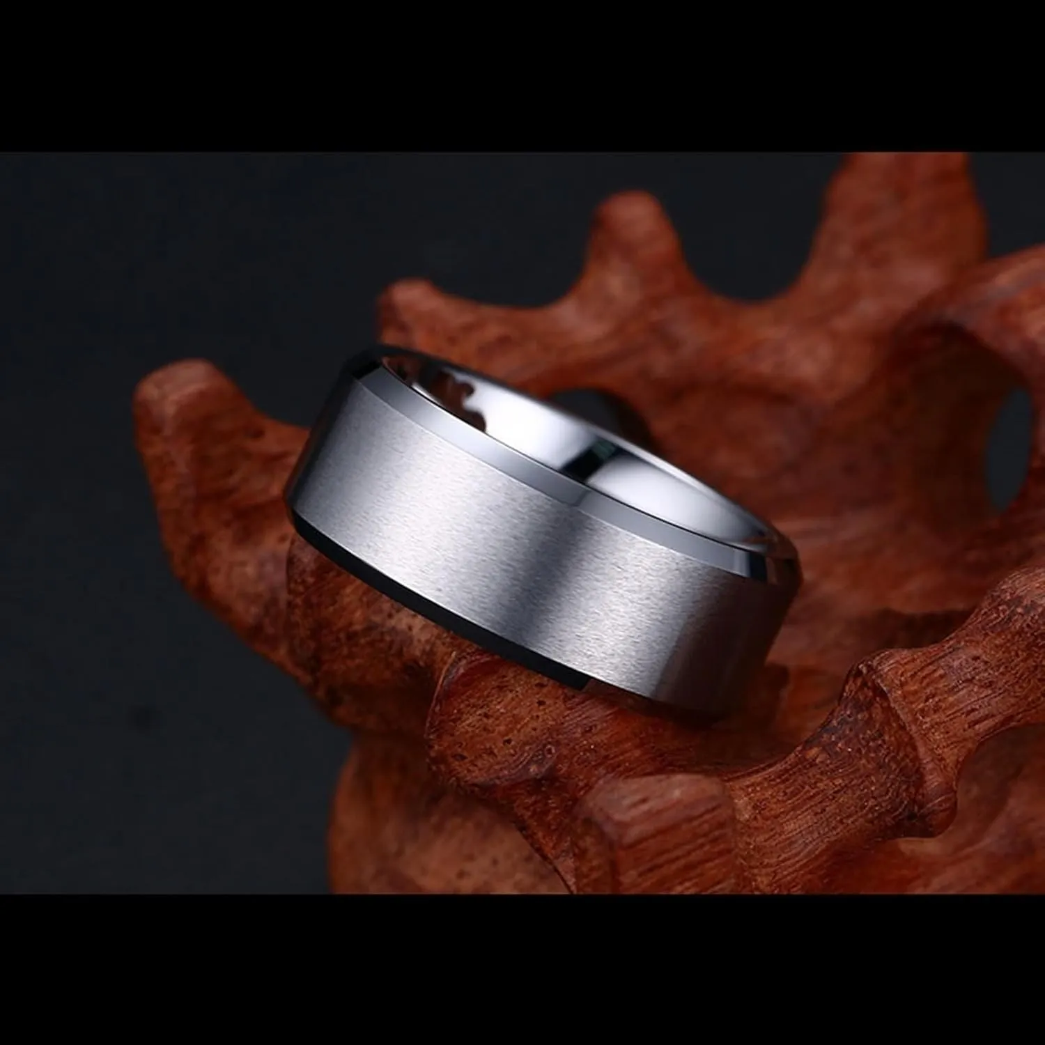 His and Hers Matching Rings Sets, Couple Rings Set Promise Rings Tungsten Comfort Fit 8mm Silver Brushed Ring Beveled Edge