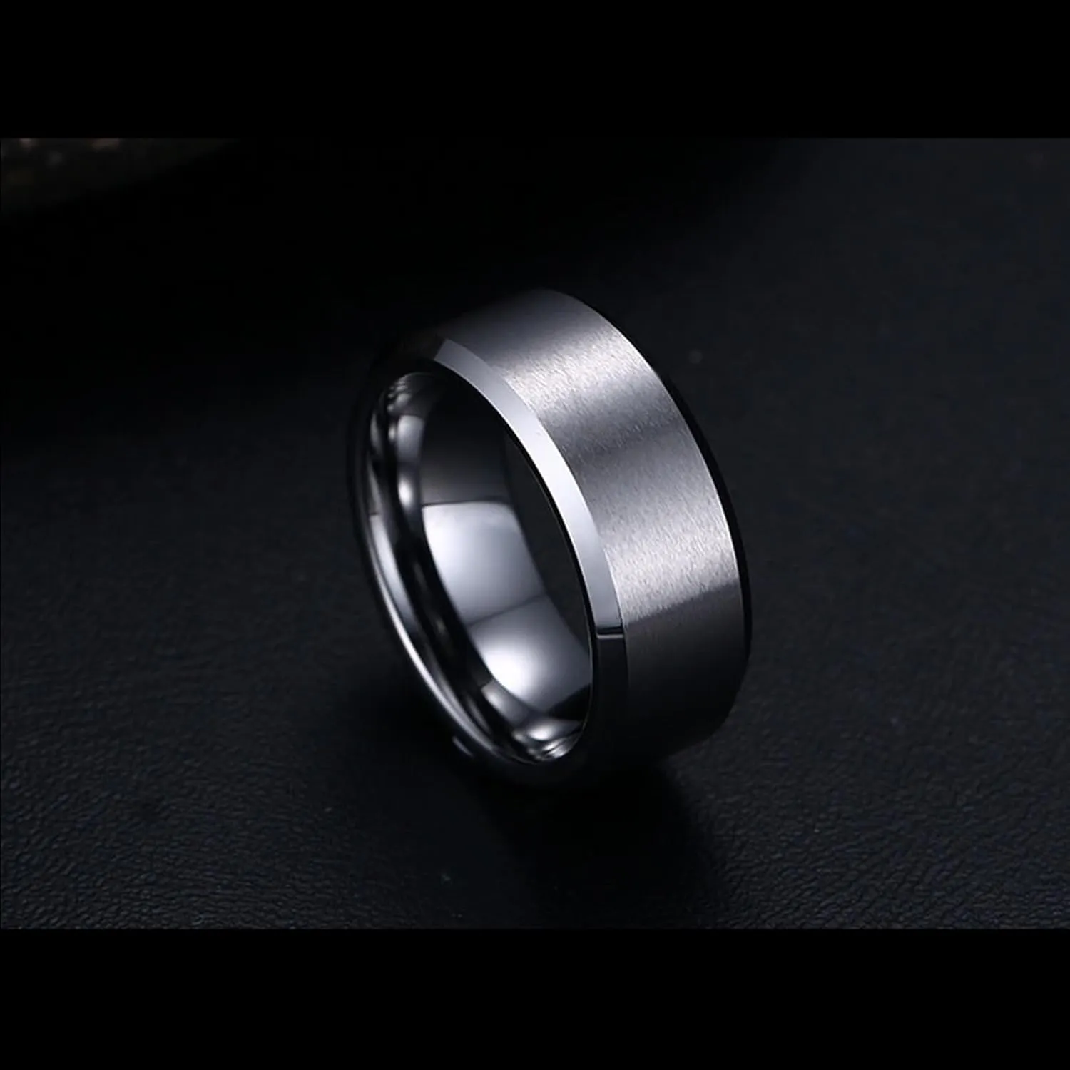 His and Hers Matching Rings Sets, Couple Rings Set Promise Rings Tungsten Comfort Fit 8mm Silver Brushed Ring Beveled Edge