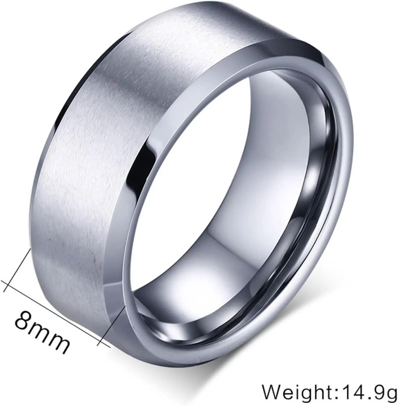 His and Hers Matching Rings Sets, Couple Rings Set Promise Rings Tungsten Comfort Fit 8mm Silver Brushed Ring Beveled Edge
