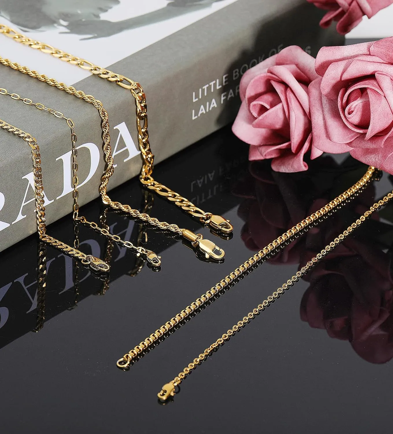 Honsny 6PCS Stainless Steel Bracelets for Women Men,14K Gold Plated Cuban Link Paperclip Chain Bracelet Dainty 6.3/7/7.8/9.5 Inch Stainless Steel Bracelet Set Fashion Jewelry