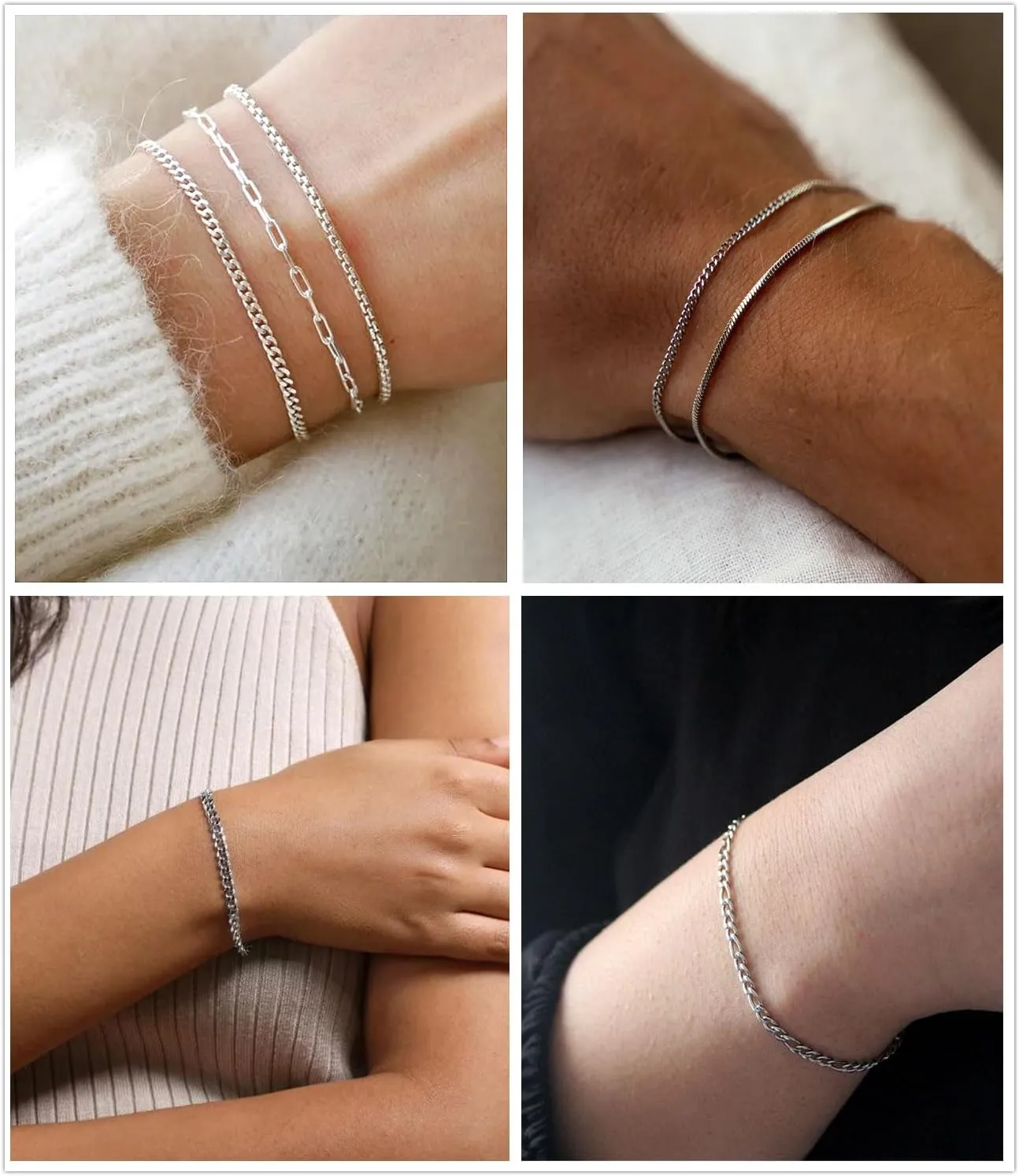 Honsny 6PCS Stainless Steel Bracelets for Women Men,14K Gold Plated Cuban Link Paperclip Chain Bracelet Dainty 6.3/7/7.8/9.5 Inch Stainless Steel Bracelet Set Fashion Jewelry