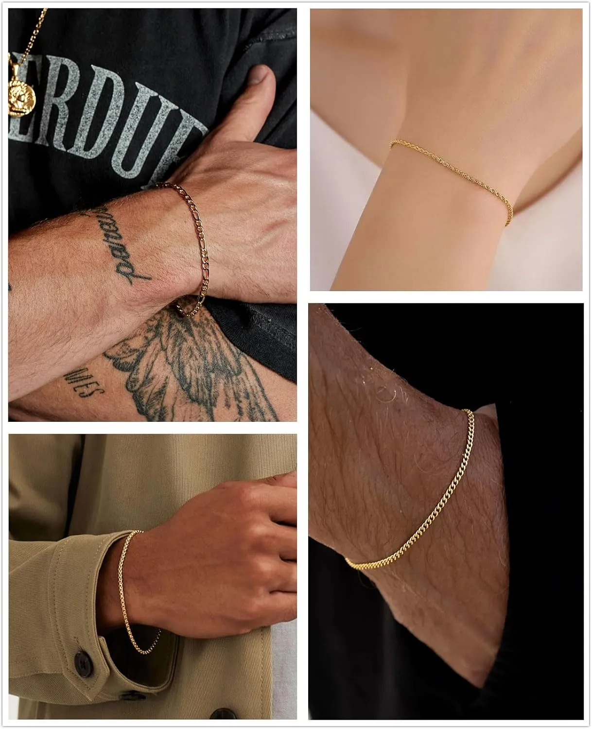Honsny 6PCS Stainless Steel Bracelets for Women Men,14K Gold Plated Cuban Link Paperclip Chain Bracelet Dainty 6.3/7/7.8/9.5 Inch Stainless Steel Bracelet Set Fashion Jewelry