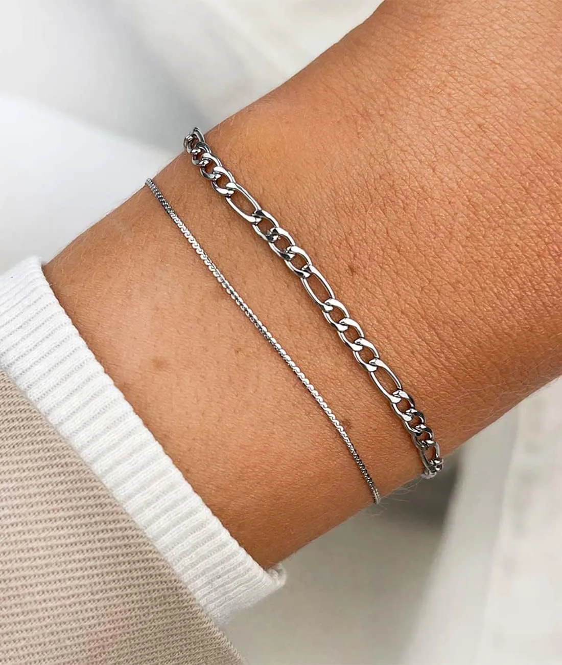 Honsny 6PCS Stainless Steel Bracelets for Women Men,14K Gold Plated Cuban Link Paperclip Chain Bracelet Dainty 6.3/7/7.8/9.5 Inch Stainless Steel Bracelet Set Fashion Jewelry