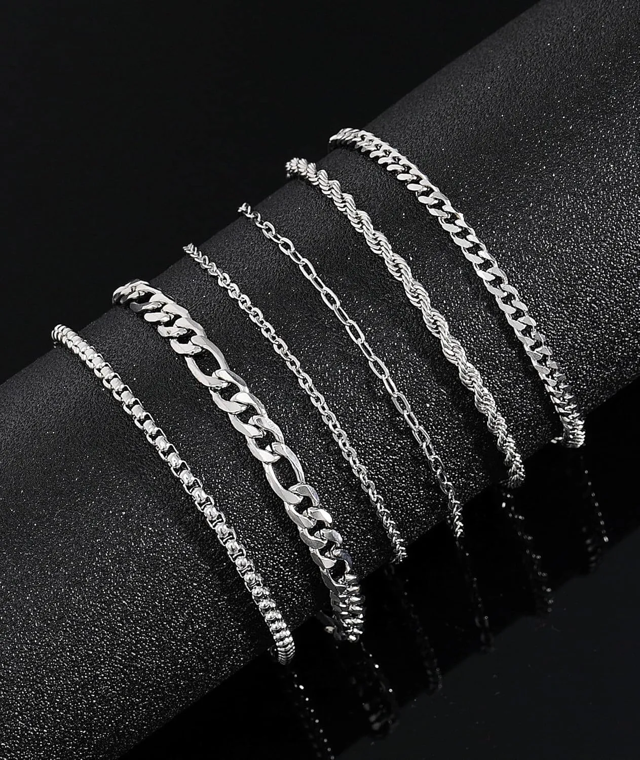 Honsny 6PCS Stainless Steel Bracelets for Women Men,14K Gold Plated Cuban Link Paperclip Chain Bracelet Dainty 6.3/7/7.8/9.5 Inch Stainless Steel Bracelet Set Fashion Jewelry