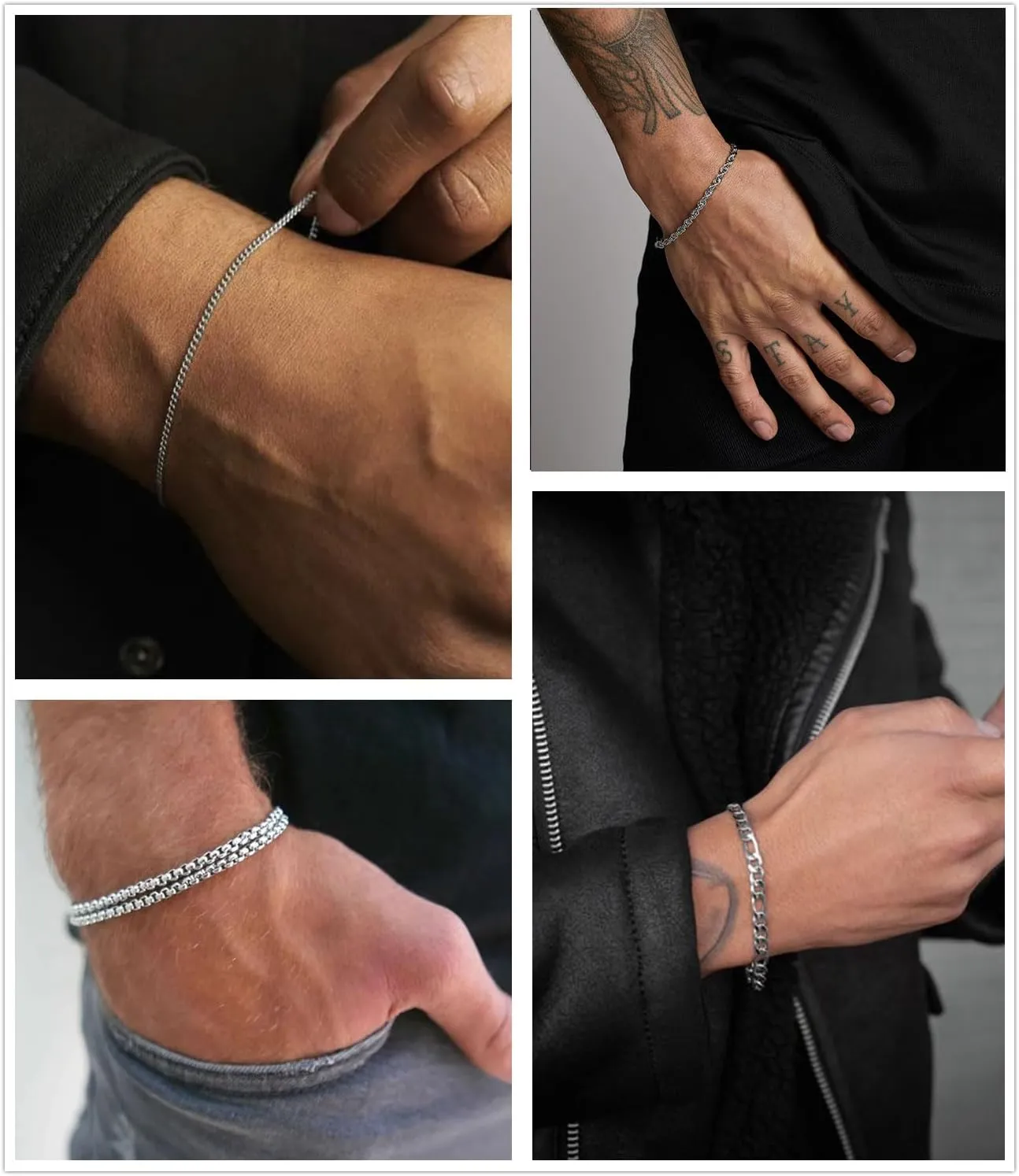 Honsny 6PCS Stainless Steel Bracelets for Women Men,14K Gold Plated Cuban Link Paperclip Chain Bracelet Dainty 6.3/7/7.8/9.5 Inch Stainless Steel Bracelet Set Fashion Jewelry