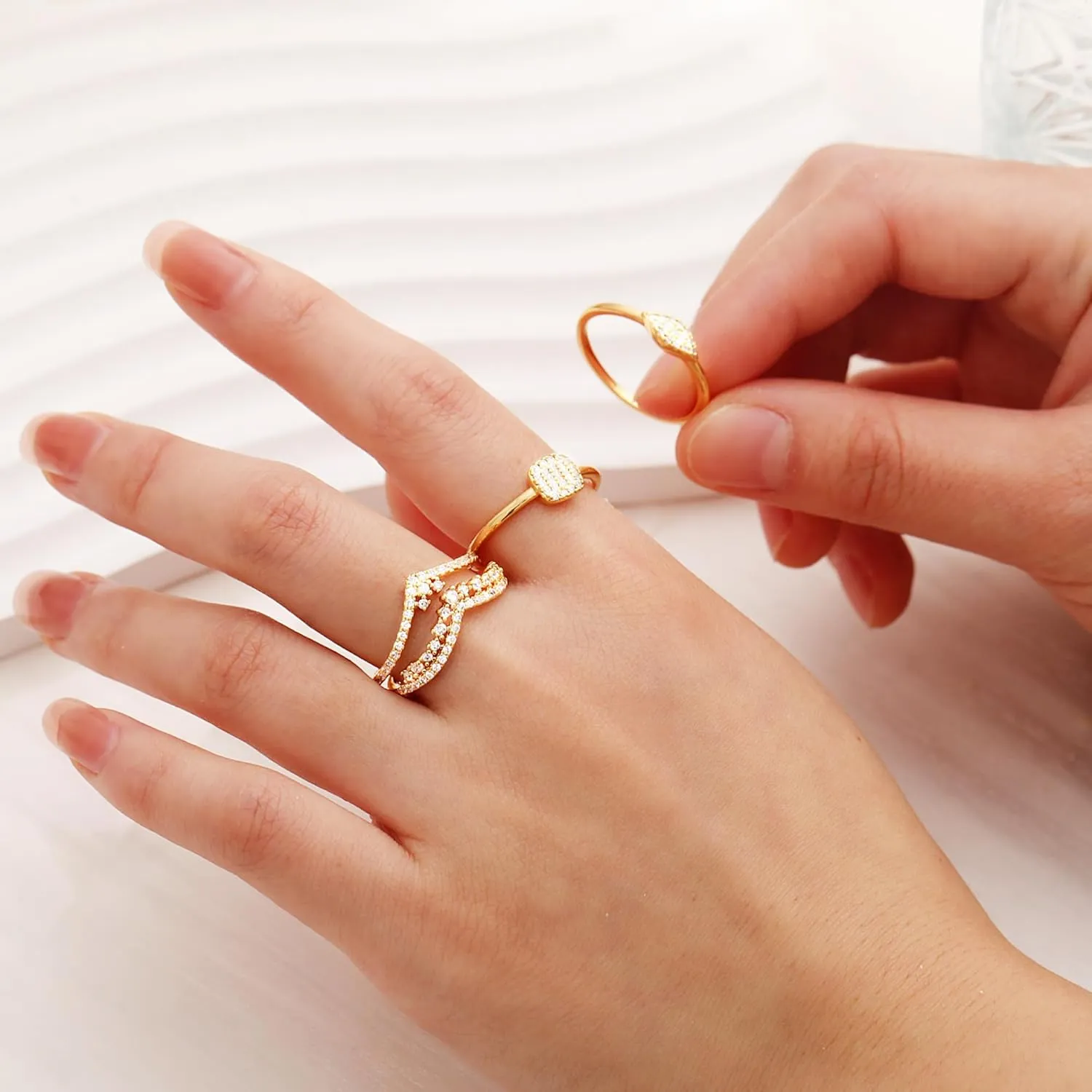 Honsny Stackable Gold Rings for Women Set Dainty 18K Gold Plated Cubic Zirconia Thumb Rings Thin Eternity Engagement Rings