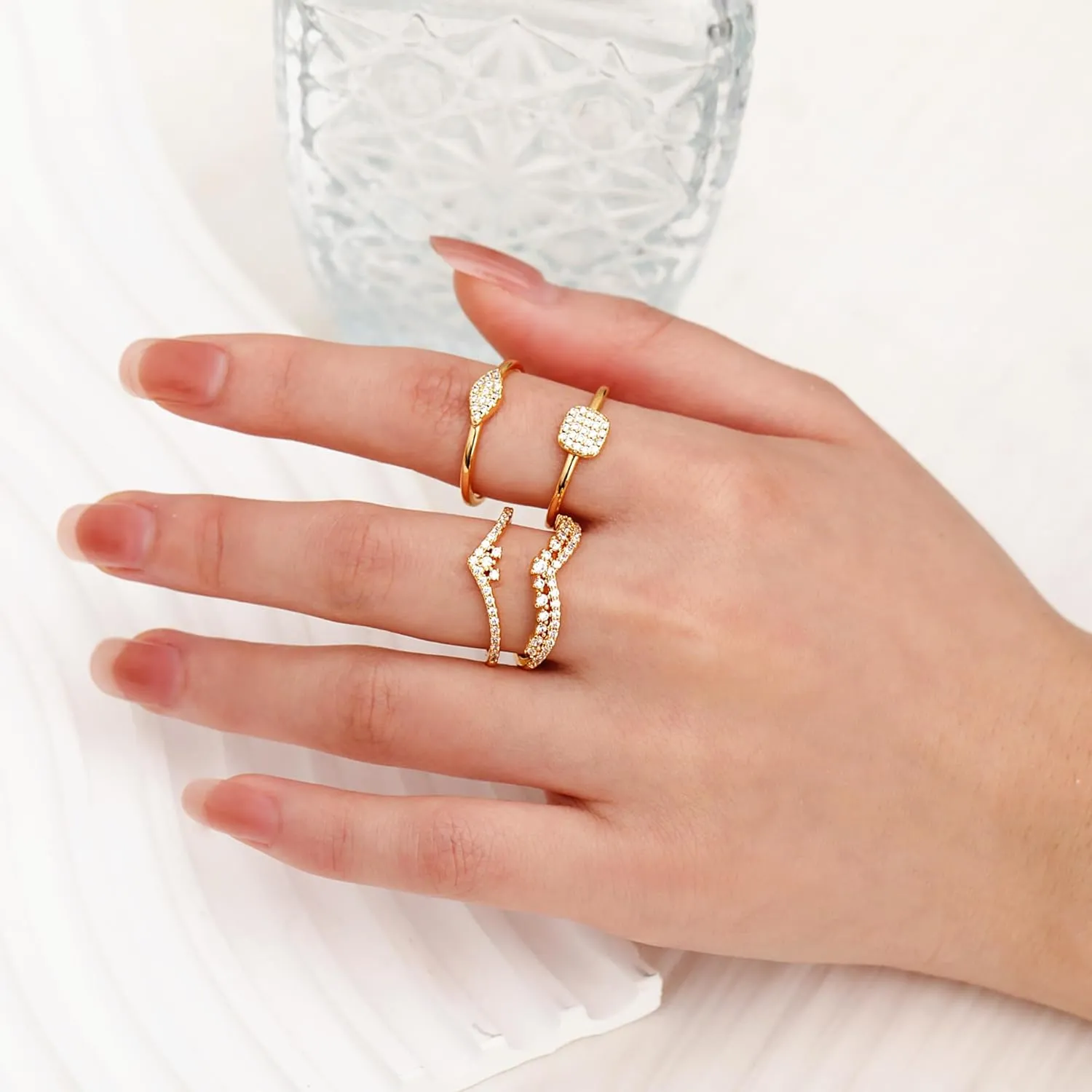 Honsny Stackable Gold Rings for Women Set Dainty 18K Gold Plated Cubic Zirconia Thumb Rings Thin Eternity Engagement Rings