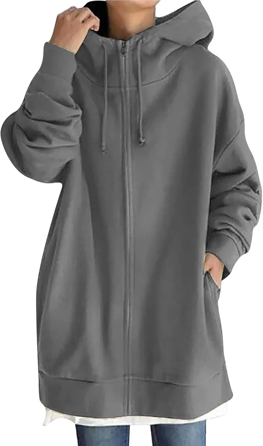 Hoodies For Women Fall Oversized Jacket Full Zip Hooded Sweatshirts Long Sleeve Tunic Comfy Coat With Pockets