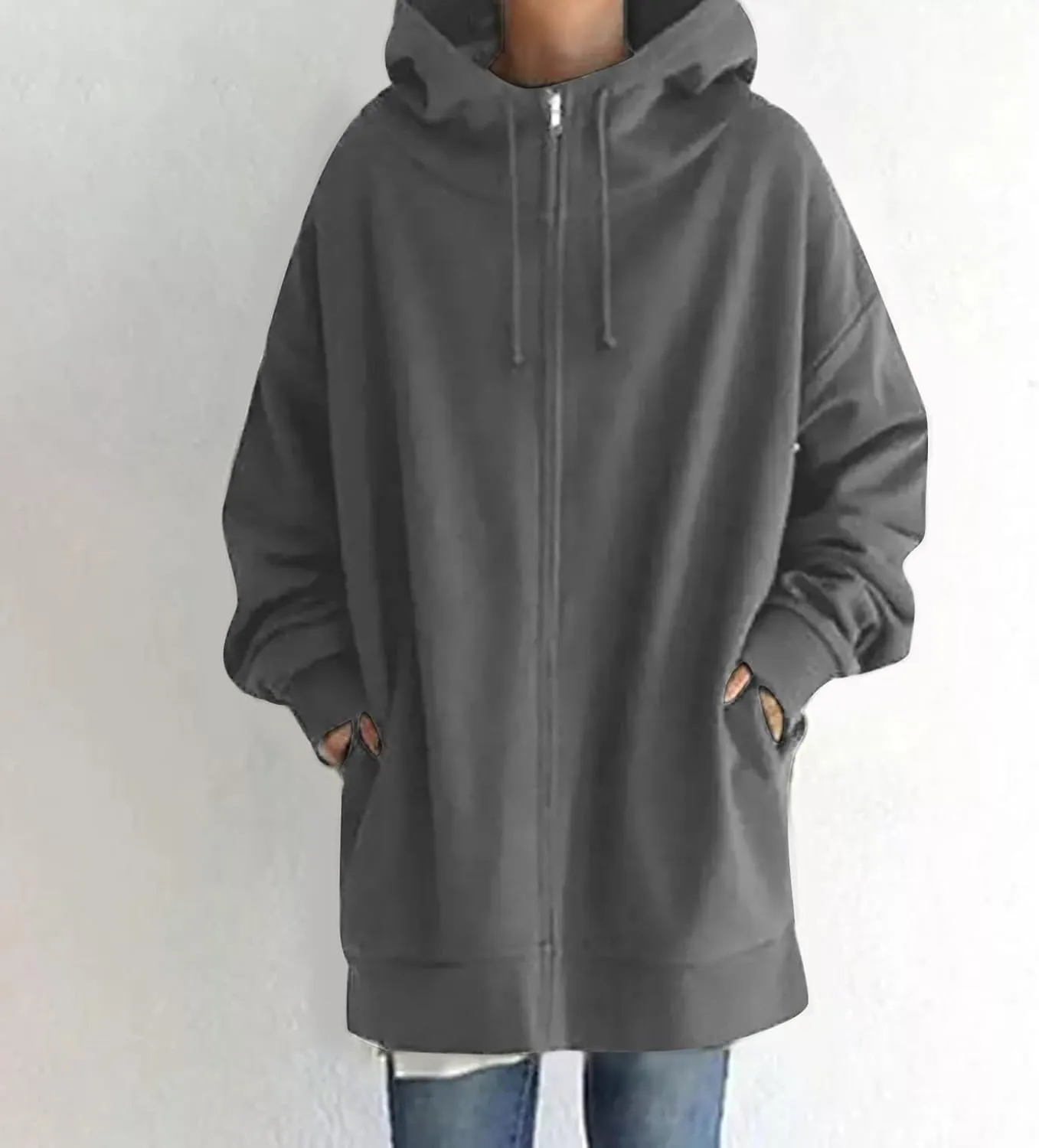 Hoodies For Women Fall Oversized Jacket Full Zip Hooded Sweatshirts Long Sleeve Tunic Comfy Coat With Pockets