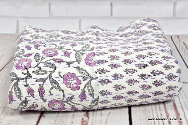 Indian Handmade Purple Hand Block Patchwork Reversible Kantha Quilt