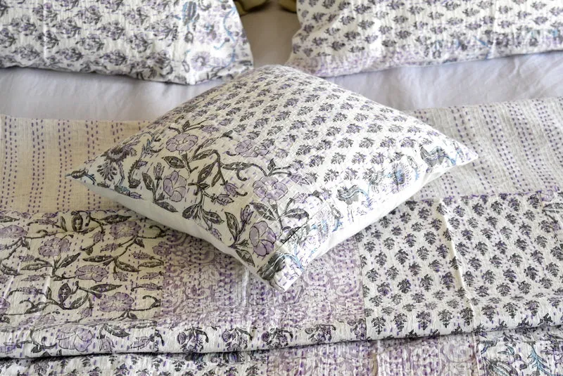 Indian Handmade Purple Hand Block Patchwork Reversible Kantha Quilt