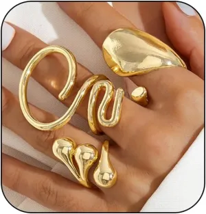 INENIMARTJ Chunky Gold Rings for Women Non Tarnish,14K Gold Plated Stacking Knuckle Rings Sets Vintage Stackable Finger Midi Ring Prom Jewelry Accessories