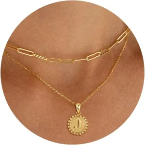 Initial Necklaces for Women - 18K Solid Gold Over Layered Gold Necklace Cute Hexagon Letter Initial Necklace Gold Layered Necklaces for Women Jewelry Gifts