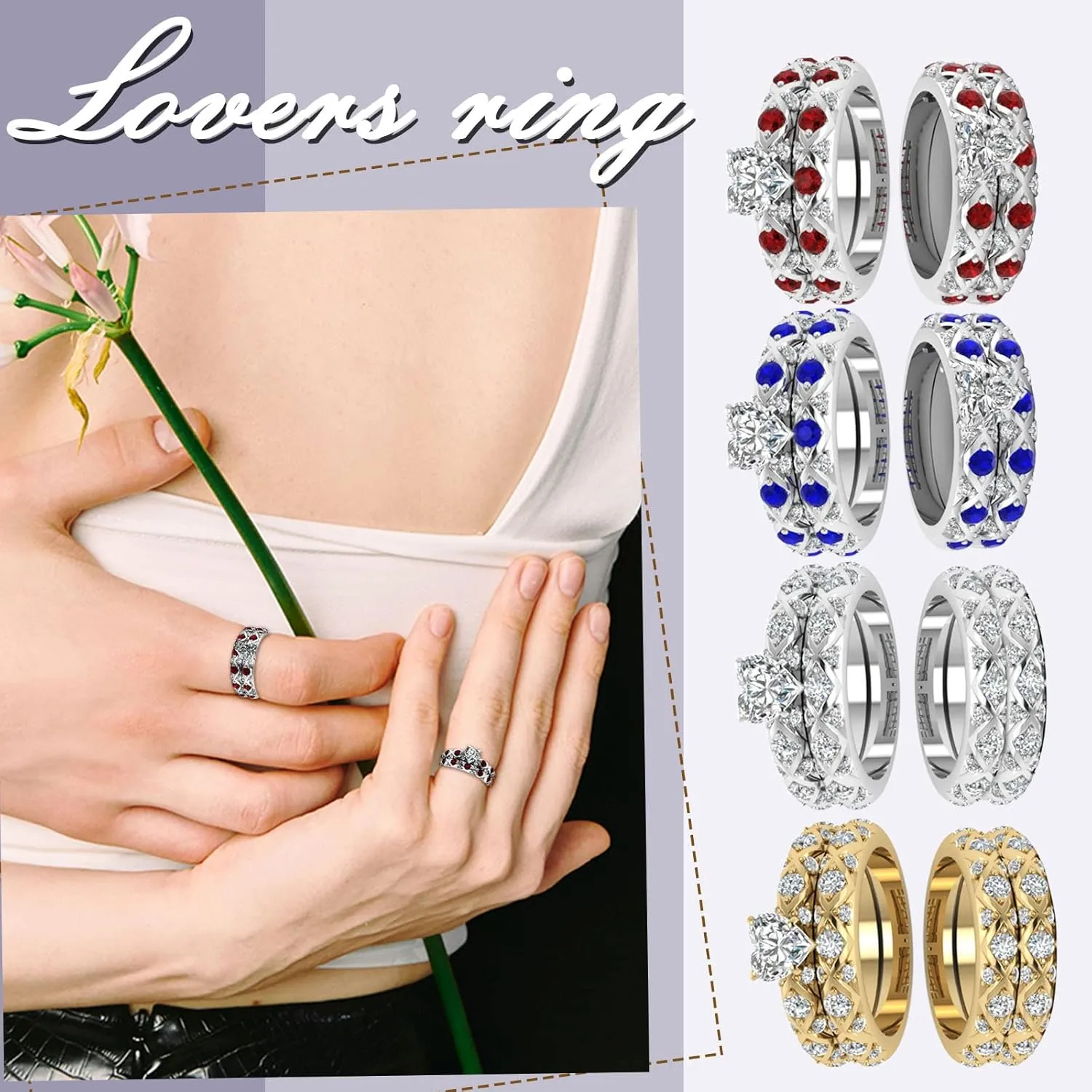 Inlaid Peach Heart Zircon Full Diamonds Micro-inlaid Pattern European American Couple Ring Finger Rings Simple Cute