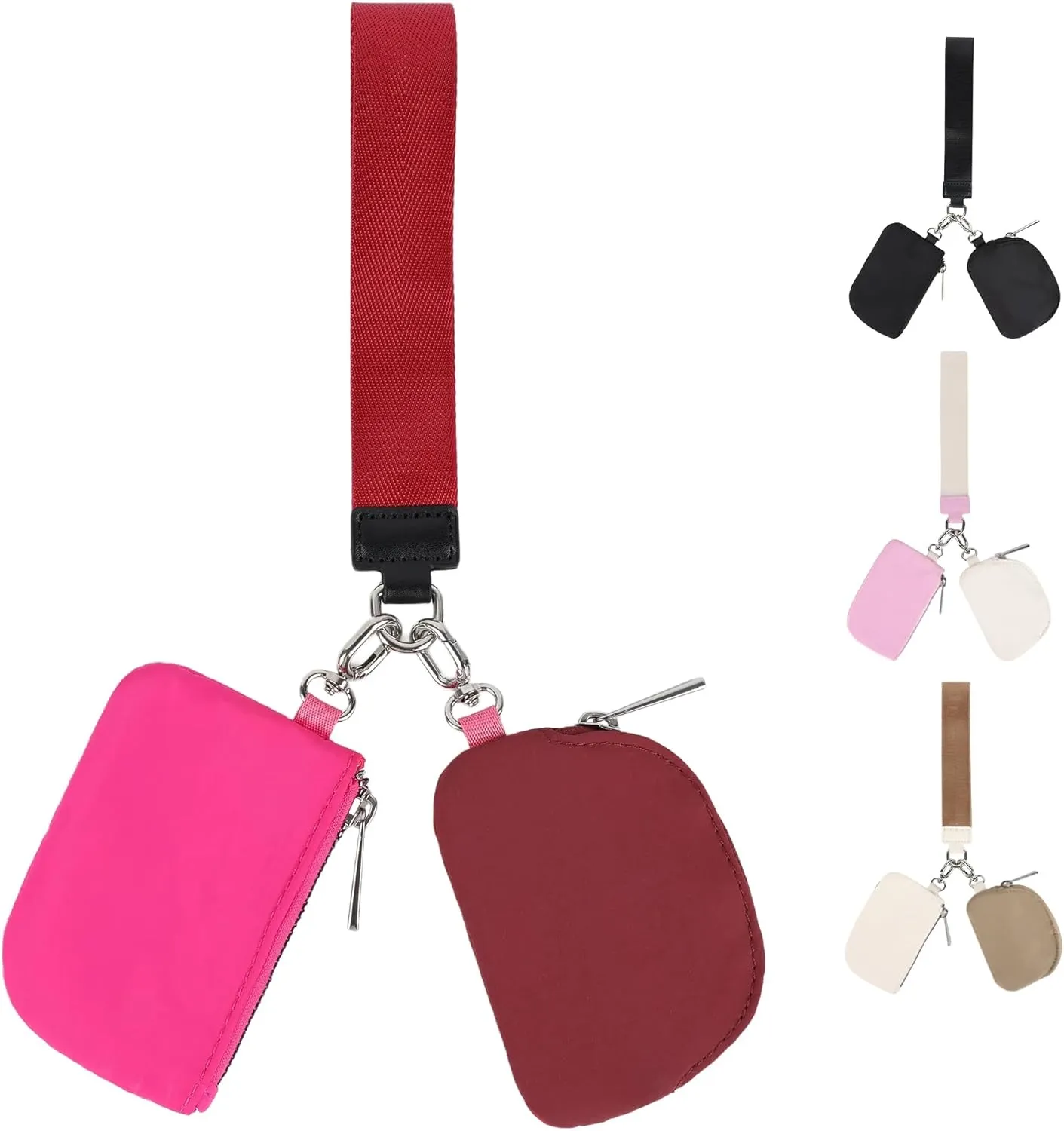 Iqimott Mini Zip Around Wristlet Wallet for Women, Small Keychain Wallet Dual Pouch Portable Detachable Coin Purse