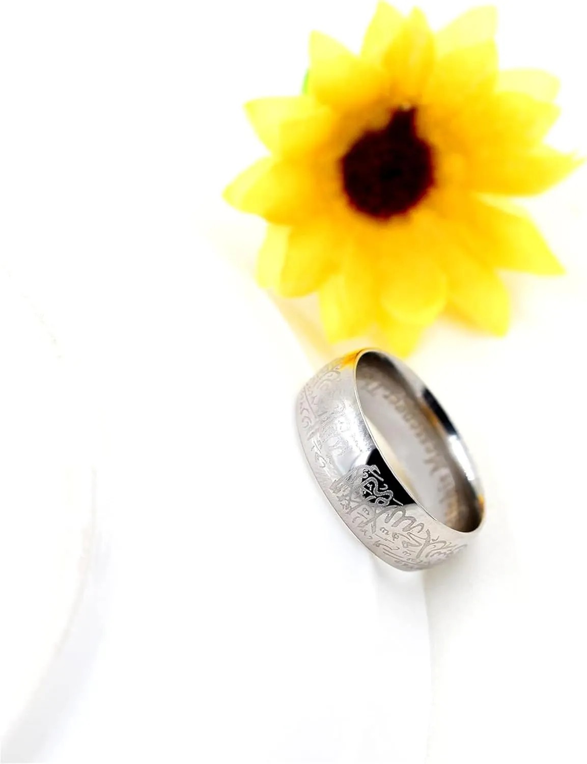 Islamic Engraved Ring with Arabic Inscription | Elegant Faith Symbol Jewelry | Stainless Steel 8mm Wide Band Religious Allah Rings for Men and Women