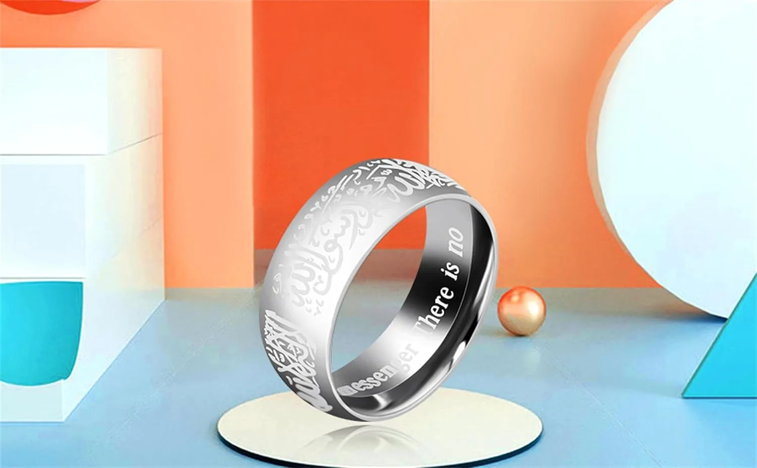 Islamic Engraved Ring with Arabic Inscription | Elegant Faith Symbol Jewelry | Stainless Steel 8mm Wide Band Religious Allah Rings for Men and Women