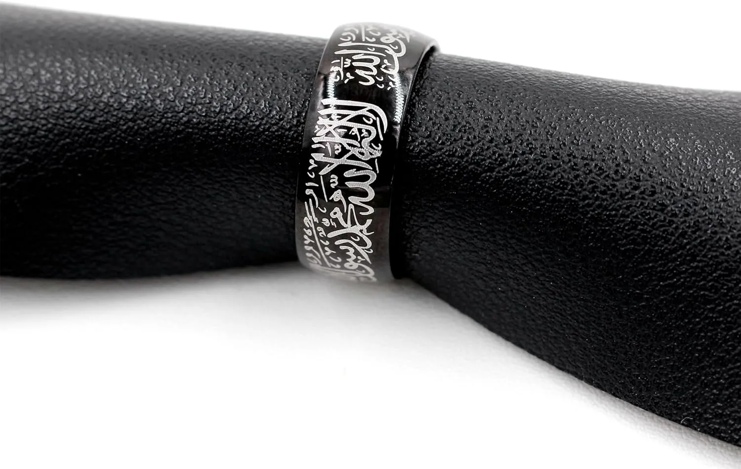 Islamic Engraved Ring with Arabic Inscription | Elegant Faith Symbol Jewelry | Stainless Steel 8mm Wide Band Religious Allah Rings for Men and Women