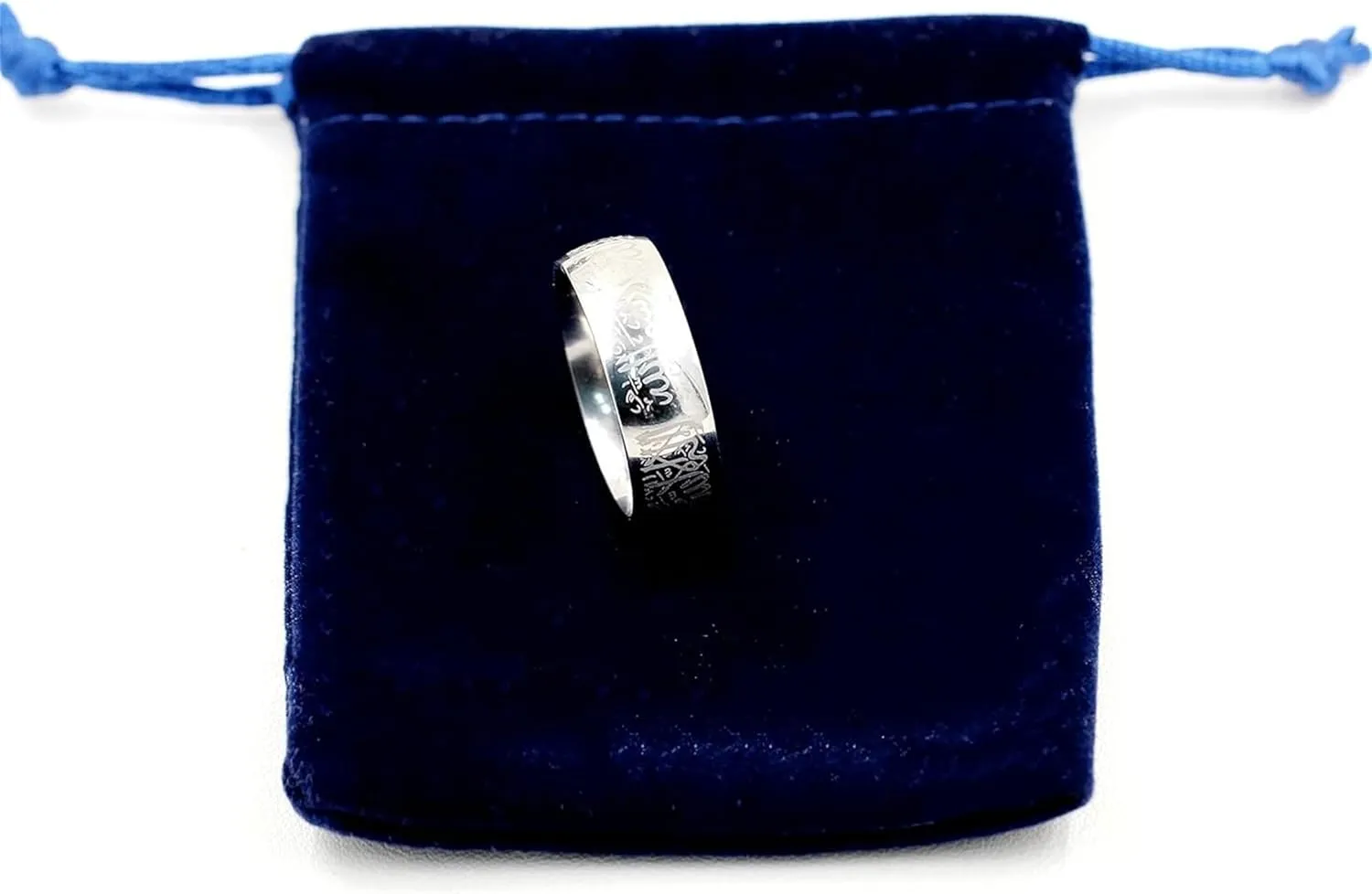 Islamic Engraved Ring with Arabic Inscription | Elegant Faith Symbol Jewelry | Stainless Steel 8mm Wide Band Religious Allah Rings for Men and Women